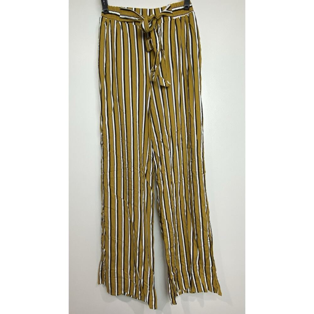 Fashion Nova Women's Sz Medium Yellow Gold, Black & White Striped Pants Preowned